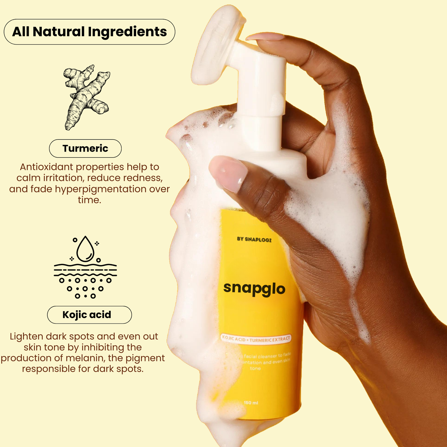 SnapGlo™  - Brightening Foaming Face Wash + Turmeric & Kojic Acid